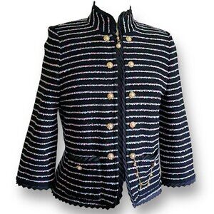 St John Collection Marie Gray Womens Jacket Sz 6 Black Ombré Stripe Santana Knit